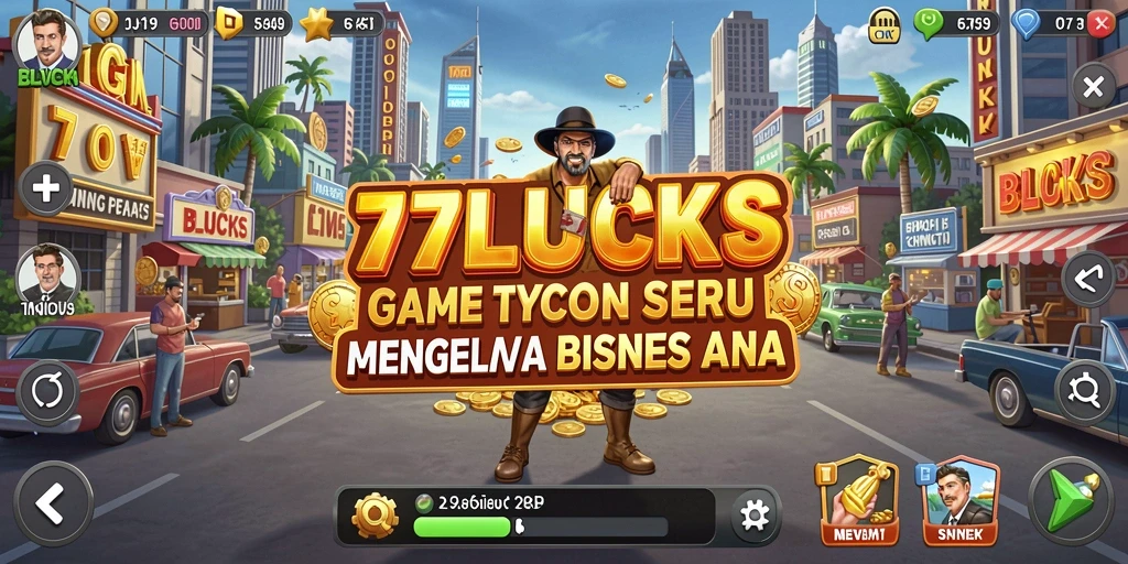 Tampilan gameplay seru dalam 77LUCKS yang menunjukkan pengelolaan bisnis.