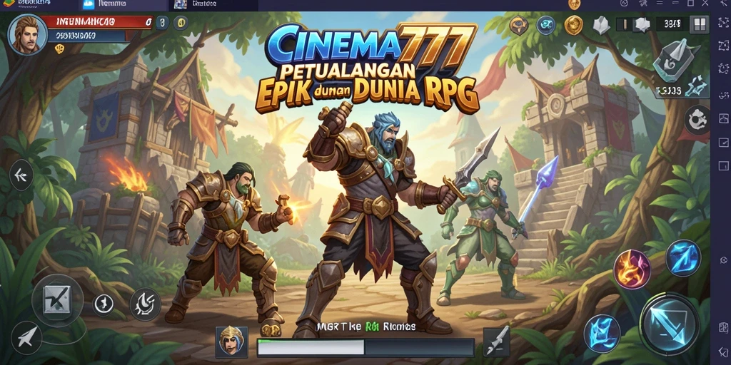 Screenshot gameplay CINEMA777 menampilkan aksi pertarungan RPG yang mendebarkan.