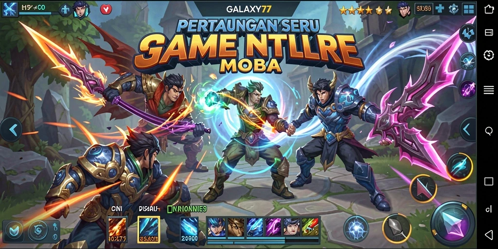Screenshot gameplay dari GALAXY77 yang menampilkan aksi seru dalam pertempuran MOBA.