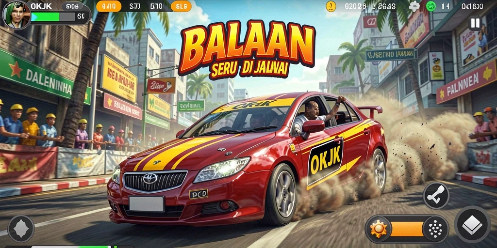Screenshot OKJK menunjukkan adrenalin balapan di jalanan yang menantang.