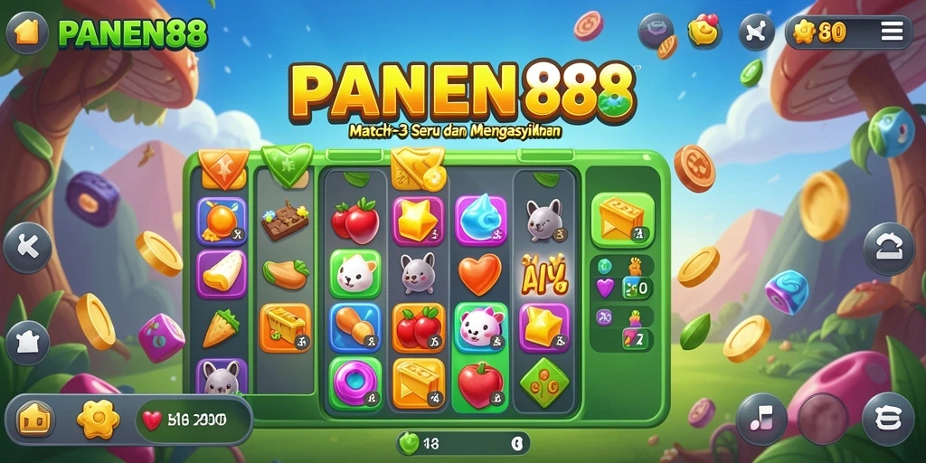 Tampilan gameplay Match-3 yang menarik di PANEN88.