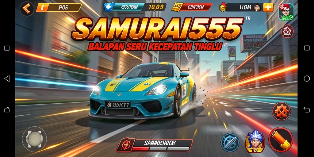 Screenshot gameplay SAMURAI555 menampilkan balapan yang mendebarkan.