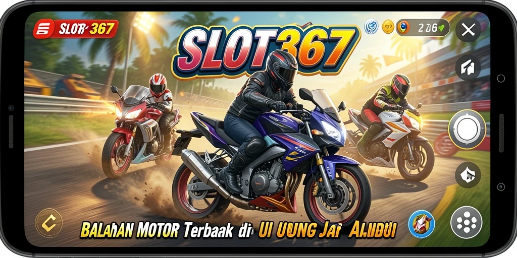 Screenshot utama SLOT367 menampilkan aksi balapan motor yang intens.