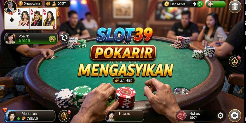 Screenshot gameplay menampilkan suasana permainan poker yang menegangkan.