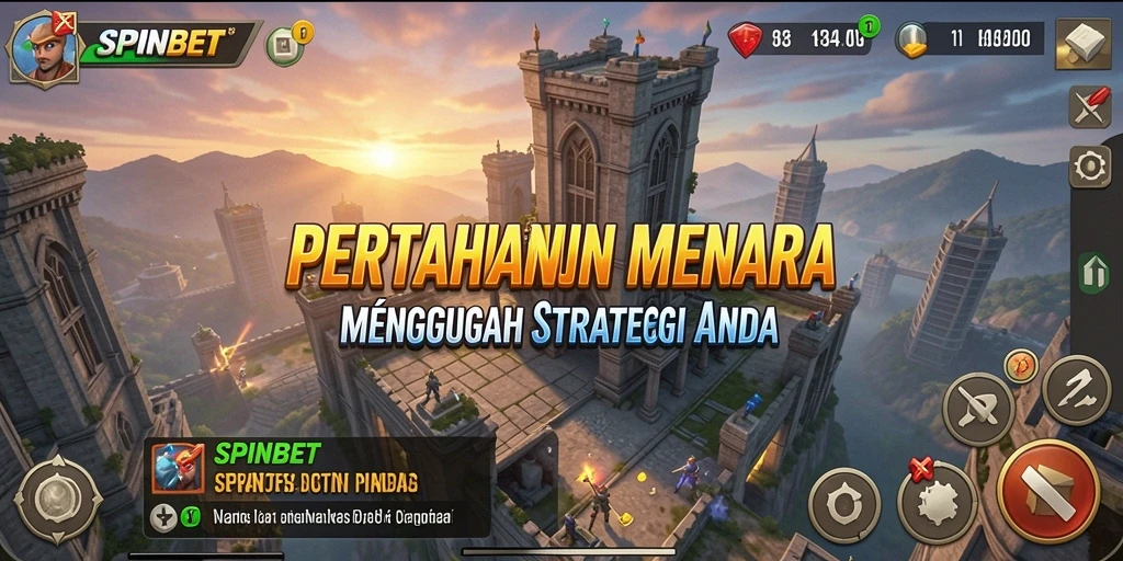 Tampilan gameplay SPINBET yang menegangkan dalam pertahanan menara.